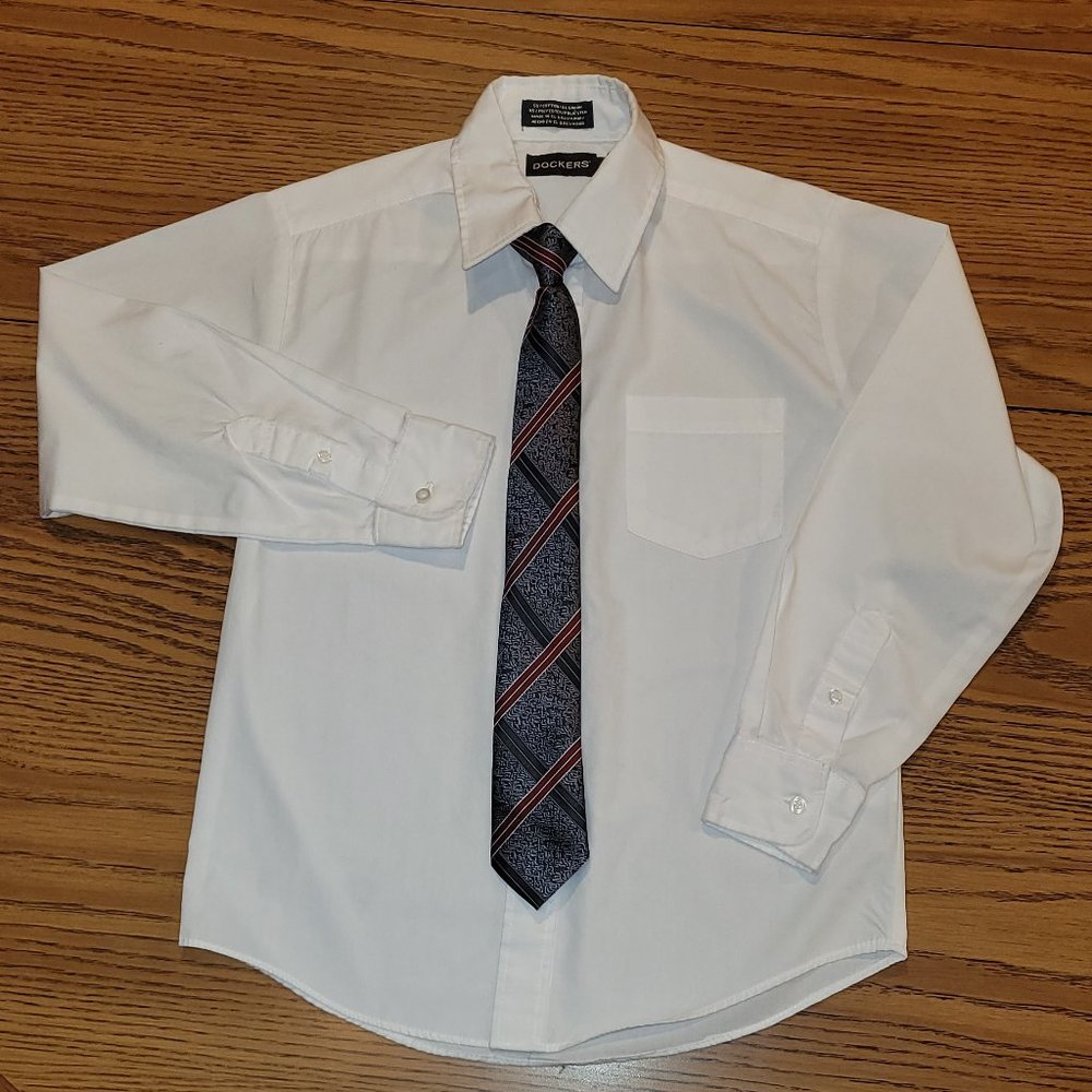 Dockers White Shirt and Clip-on Tie Youth 12 (#K0103)